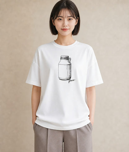 プリントTシャツ レディース ミルク 食べ物 フード イラスト ゆるかわ 女性 旅行用 白T YMAZO