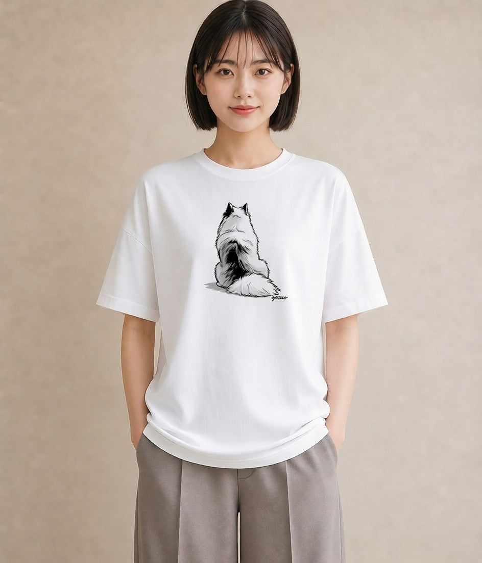 Tシャツ レディース サモエド 犬 いぬ イラスト 旅行コーデ ラフ レイヤード 白T YMAZO