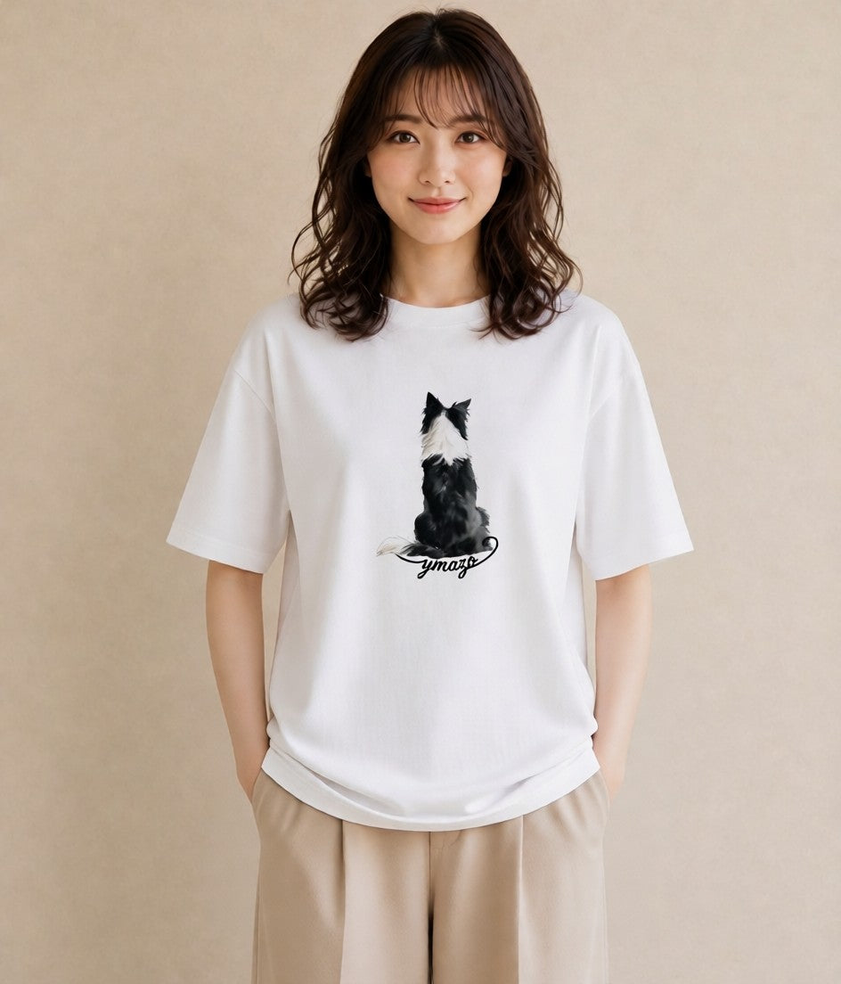 グラフィックTシャツ レディース ボーダーコリー 犬 いぬ イラスト 抜け感 誕生日プレゼント 綿100 白T YMAZO