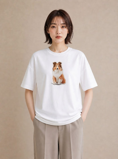 Tシャツ レディース 白柴 犬 いぬ イラスト 韓国風 ママ カフェ服 白T YMAZO
