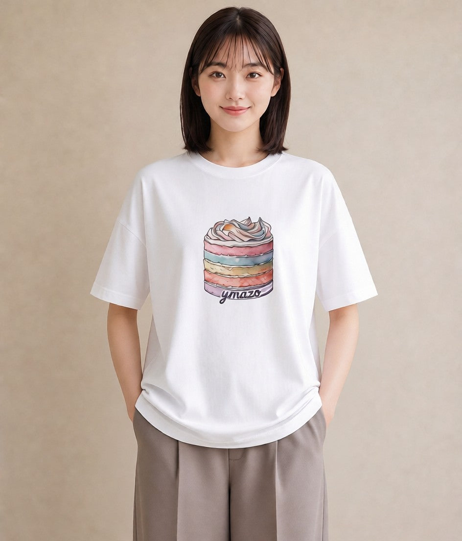 プリントTシャツ レディース わたあめ 食べ物 フード イラスト 手描き風 夏コーデ 通学 白T YMAZO