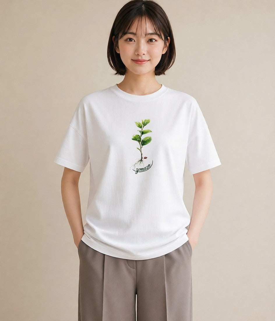 Tシャツ レディース てんとう虫 昆虫 虫 イラスト ボタニカル ルームウェア ギフト 白T YMAZO