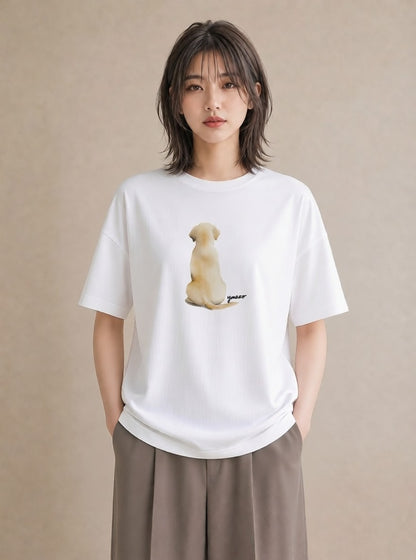 プリントTシャツ レディース ラブラドールレトリバー 犬 いぬ イラスト ヴィンテージ風 夏コーデ 通学 白T YMAZO