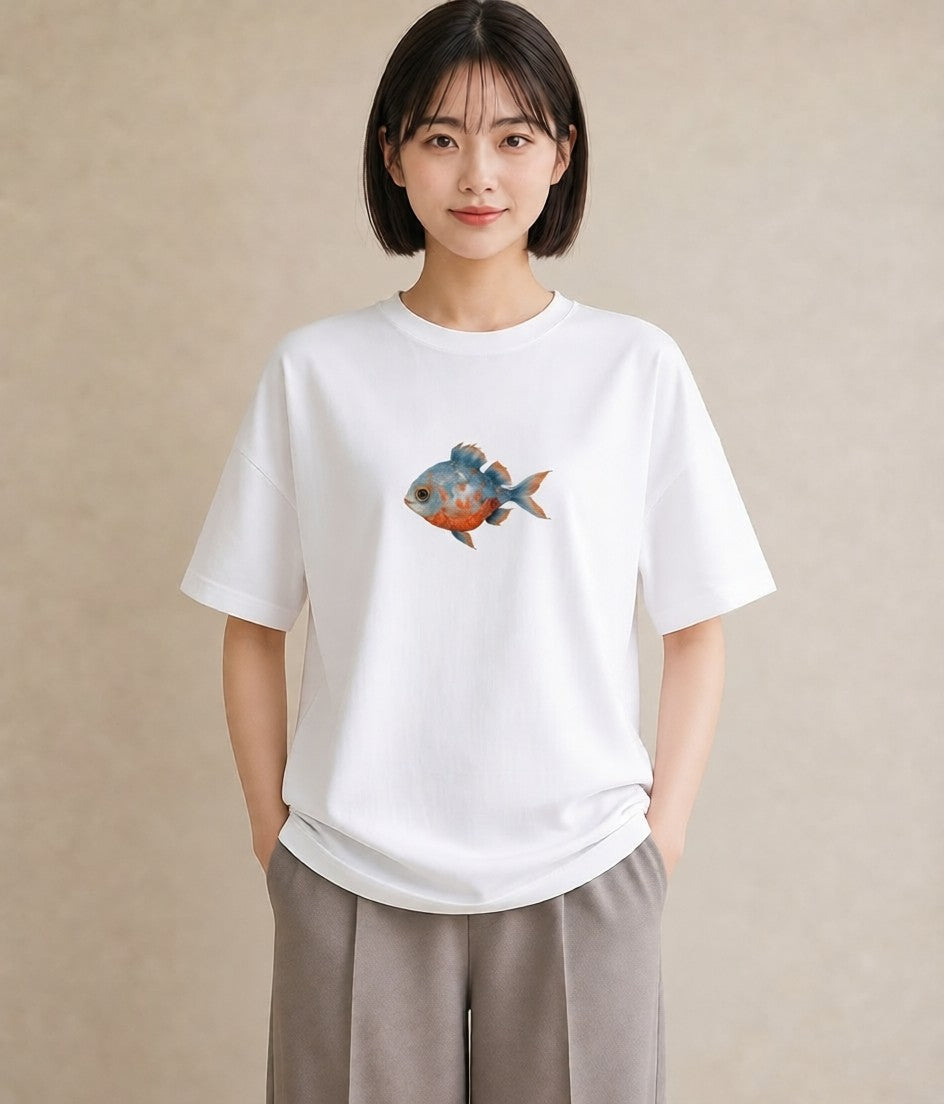 デザインTシャツ レディース 金魚 ペット 動物 イラスト 淡色 ギフト 母の日 白T YMAZO