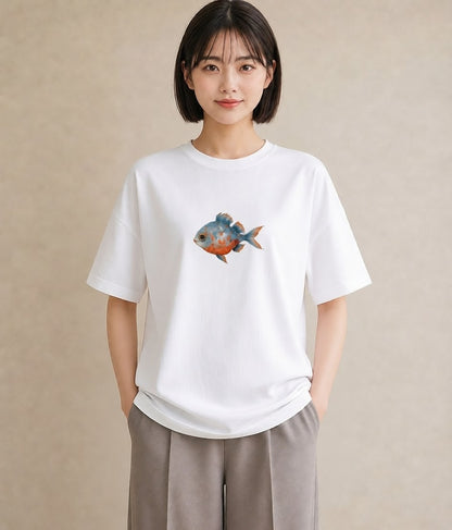 デザインTシャツ レディース 金魚 ペット 動物 イラスト 淡色 ギフト 母の日 白T YMAZO