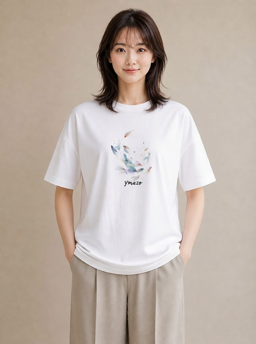 プリントTシャツ レディース 熱帯魚 海の生き物 海 イラスト 手描き風 休日 ペアコーデ 白T YMAZO