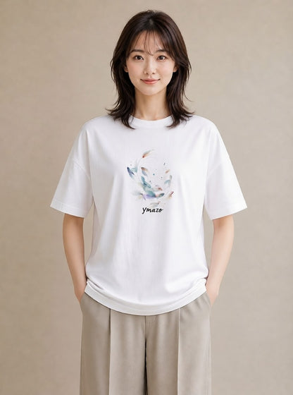 プリントTシャツ レディース 熱帯魚 海の生き物 海 イラスト 手描き風 休日 ペアコーデ 白T YMAZO