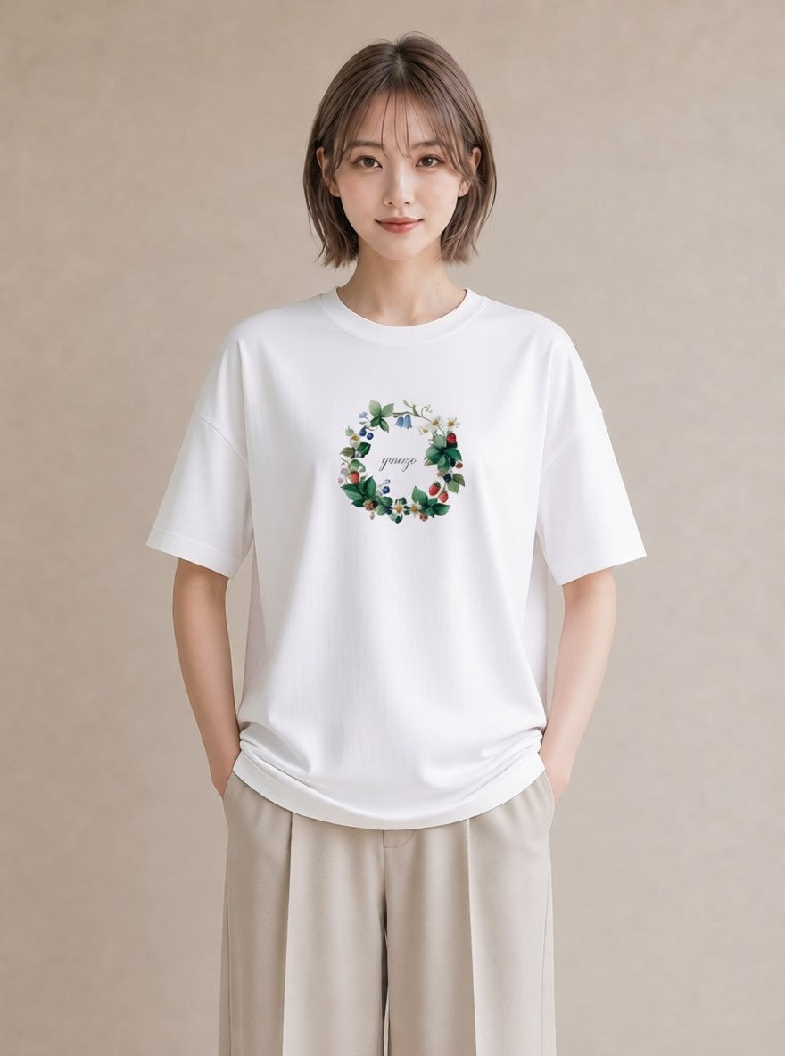 デザインTシャツ レディース 木の実 植物 ボタニカル イラスト 普段使い お出かけ 普段着 白T YMAZO