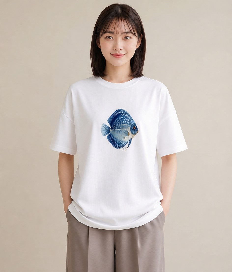デザインTシャツ レディース 熱帯魚 海の生き物 海 イラスト 春服 ミセス 白T YMAZO
