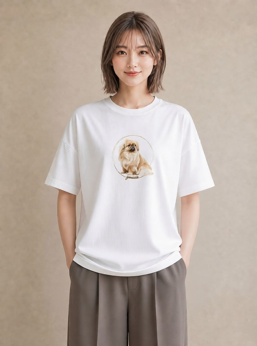 グラフィックTシャツ レディース 狆 犬 いぬ イラスト ヴィンテージ風 女性 旅行用 白T YMAZO