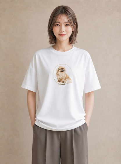 グラフィックTシャツ レディース 狆 犬 いぬ イラスト ヴィンテージ風 女性 旅行用 白T YMAZO