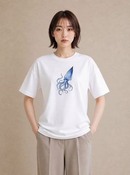 プリントTシャツ レディース タコ 海の生き物 海 イラスト モード 普段着 週末コーデ 白T YMAZO
