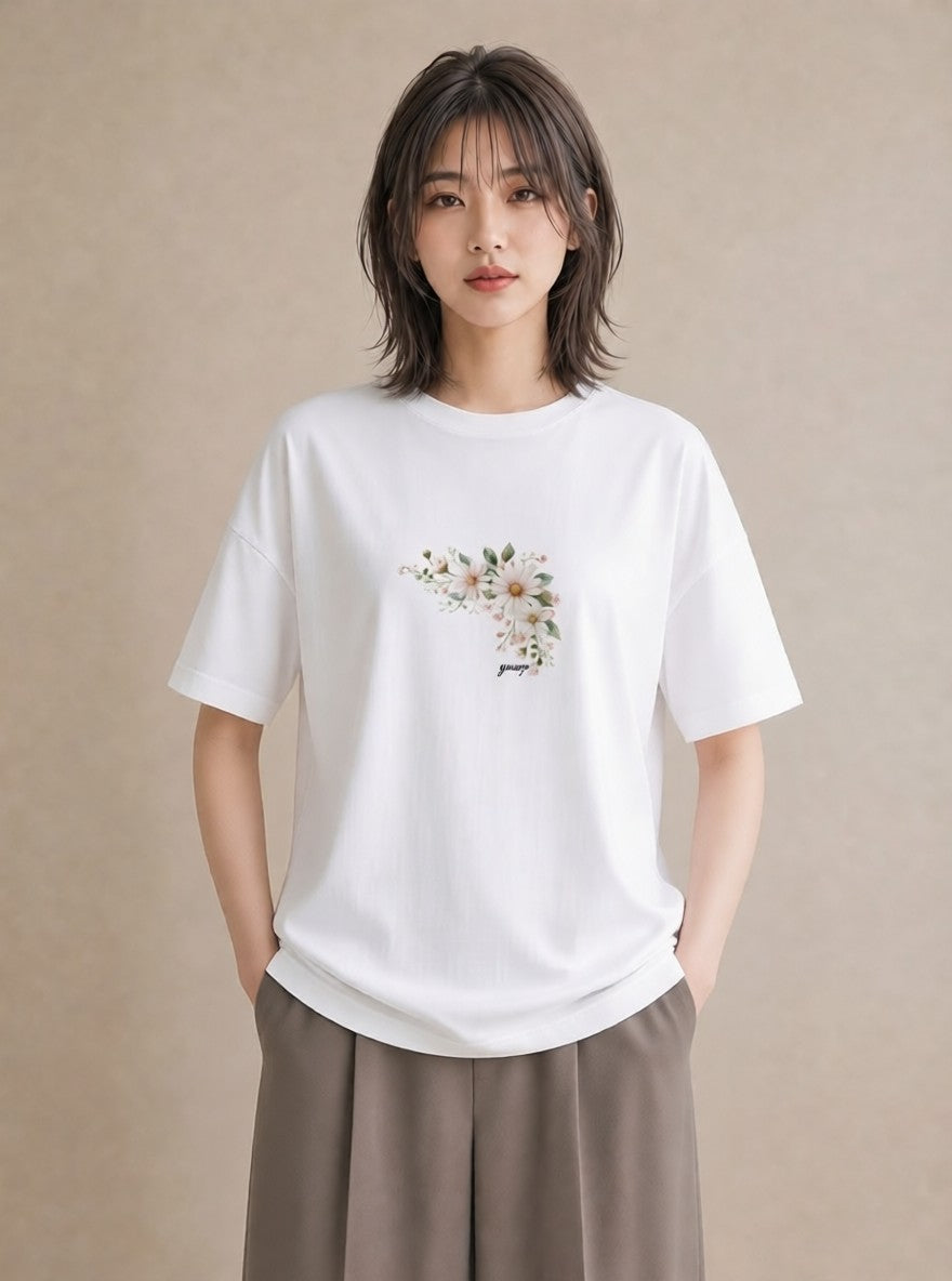 プリントTシャツ レディース マーガレット 花 花柄 イラスト カジュアル ギフト 母の日 白T YMAZO