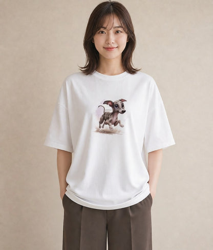 デザインTシャツ レディース イタリアングレーハウンド 犬 いぬ イラスト 手描き風 母娘コーデ 自分用 白T YMAZO