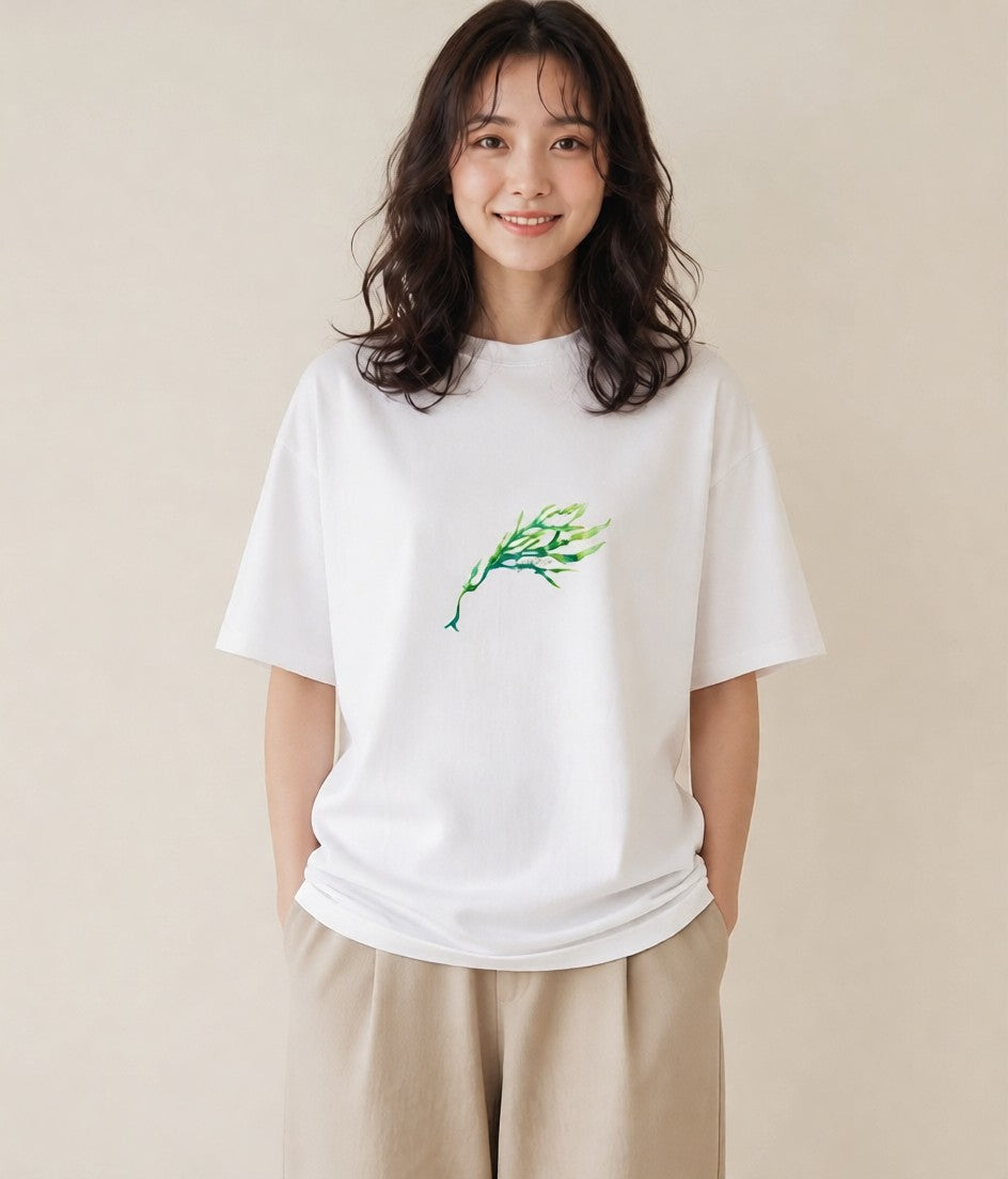 半袖Tシャツ レディース シダ 植物 ボタニカル イラスト 韓国風 女性 旅行用 白T YMAZO