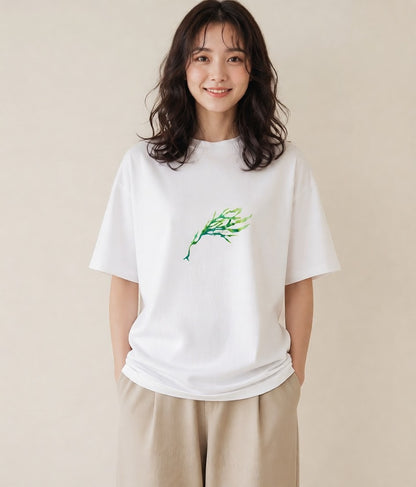 半袖Tシャツ レディース シダ 植物 ボタニカル イラスト 韓国風 女性 旅行用 白T YMAZO