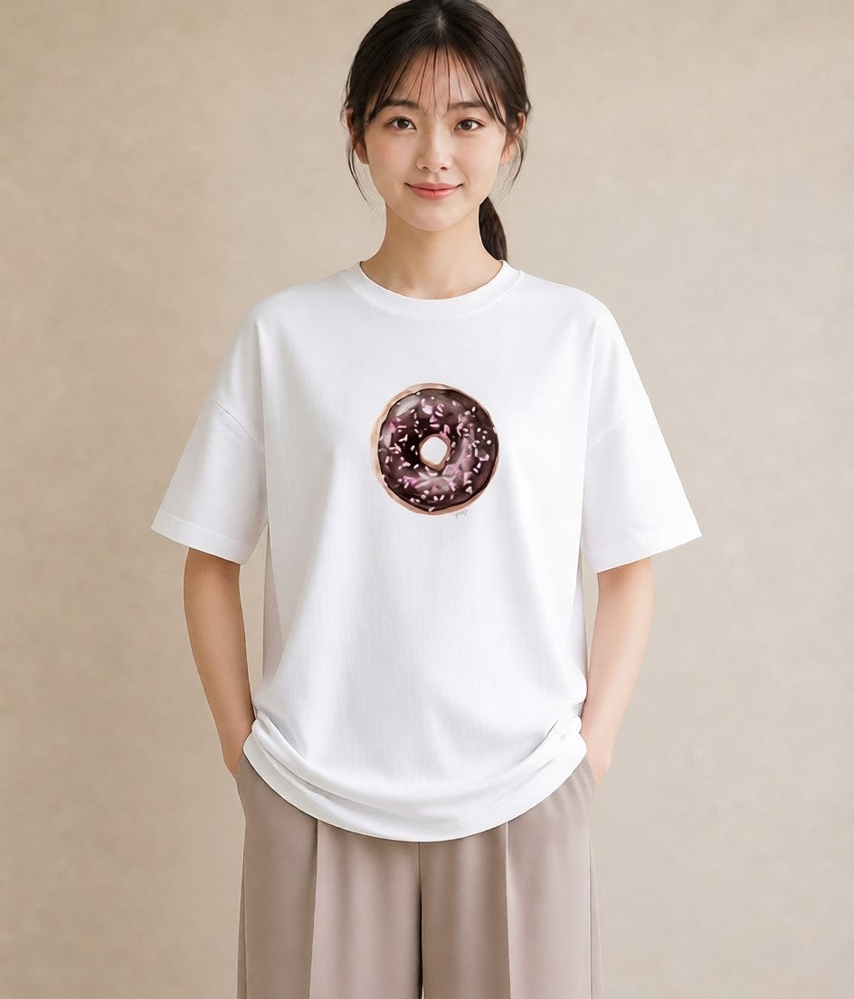 デザインTシャツ レディース チョコ 食べ物 フード イラスト カフェコーデ ママ カフェ服 白T YMAZO