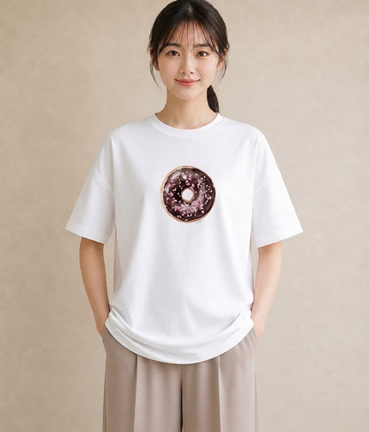 デザインTシャツ レディース チョコ 食べ物 フード イラスト カフェコーデ ママ カフェ服 白T YMAZO