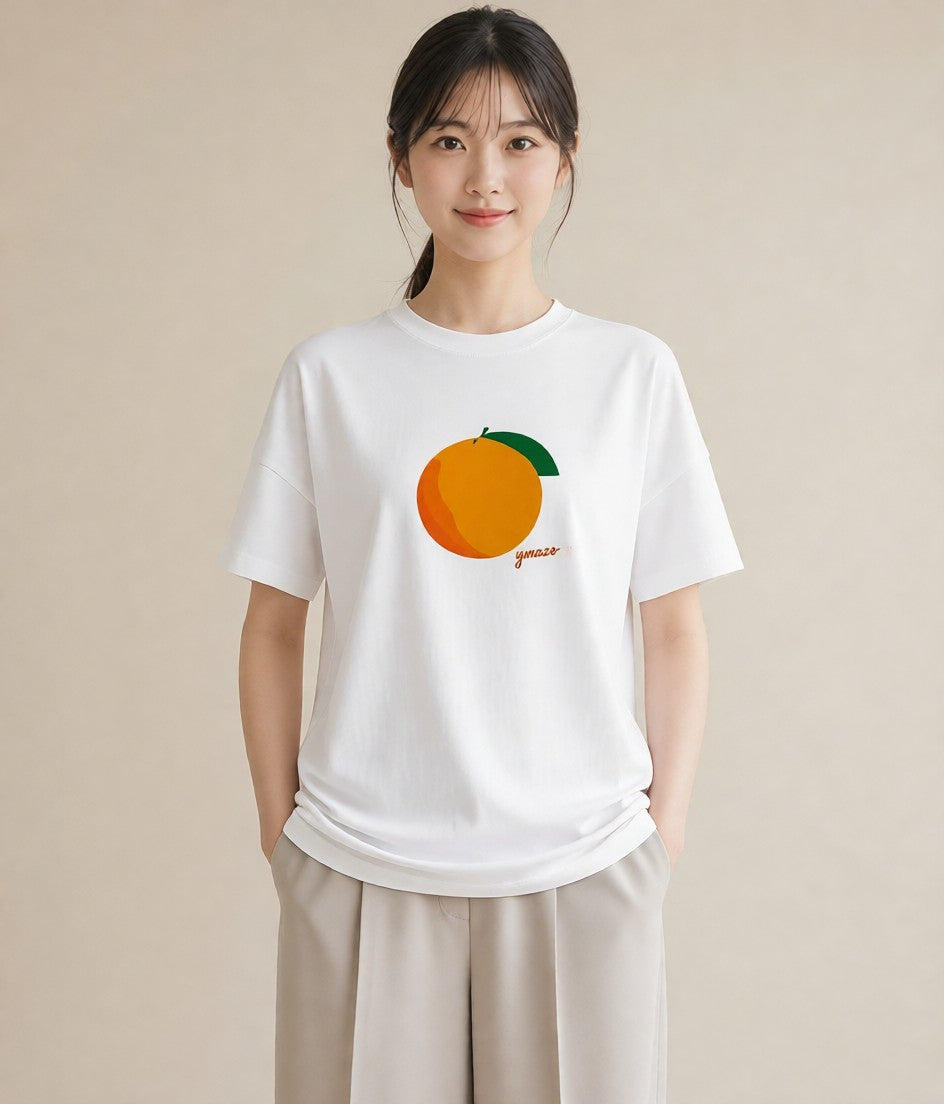 デザインTシャツ レディース みかん 食べ物 フード イラスト ラフ ルームウェア ギフト 白T YMAZO