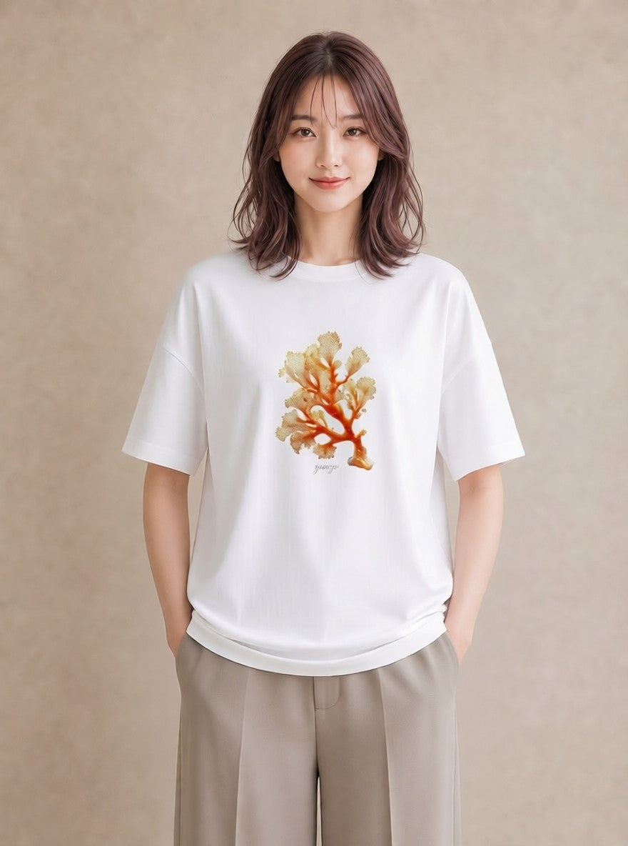 プリントTシャツ レディース サンゴ 海の生き物 海 イラスト 抜け感 カフェ巡り 女子会 白T YMAZO