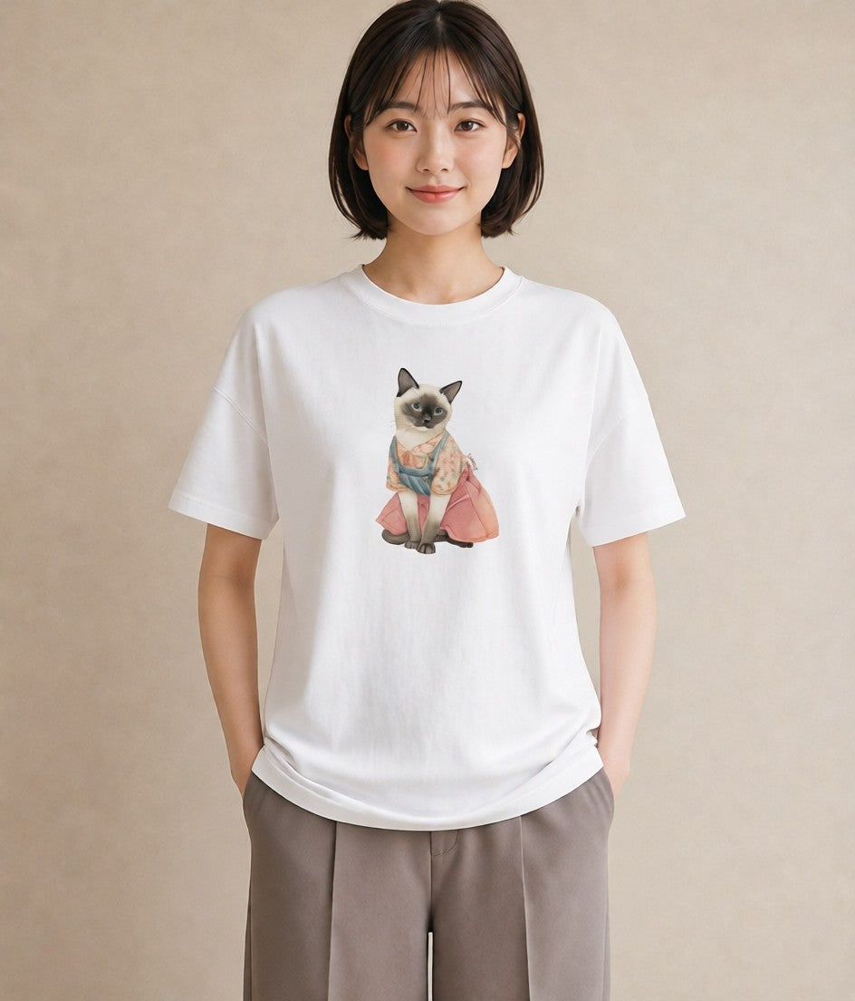 Tシャツ レディース おすわり猫 猫 ねこ イラスト 旅行コーデ ペアコーデ 秋コーデ 白T YMAZO