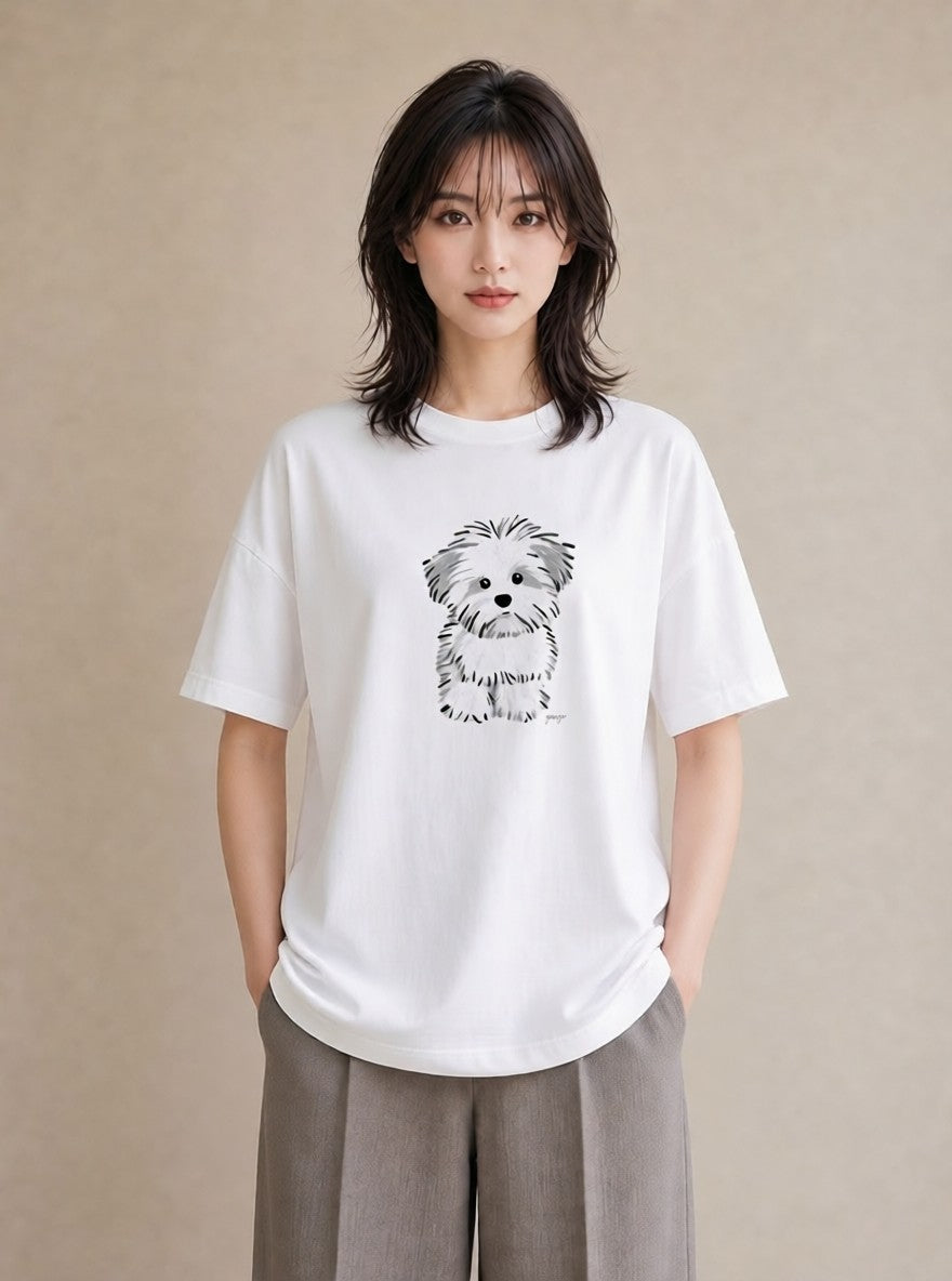 プリントTシャツ レディース ビションフリーゼ 犬 いぬ イラスト 休日コーデ 親子 20代 白T YMAZO
