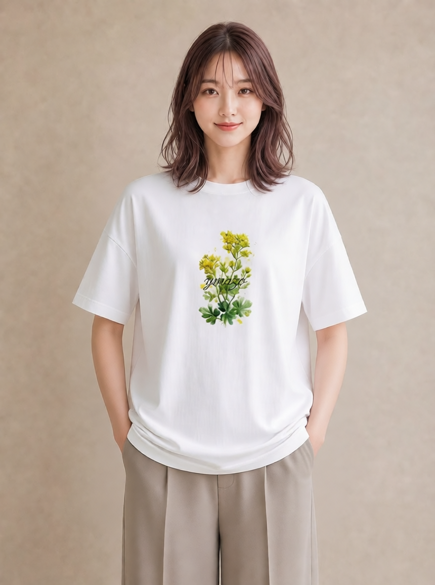 プリントTシャツ レディース ミモザ 花 花柄 イラスト 個性的 デート 帰省 白T YMAZO