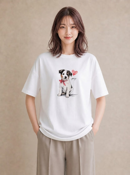 デザインTシャツ レディース ジャックラッセルテリア 犬 いぬ イラスト 可愛い お出かけ 普段着 白T YMAZO