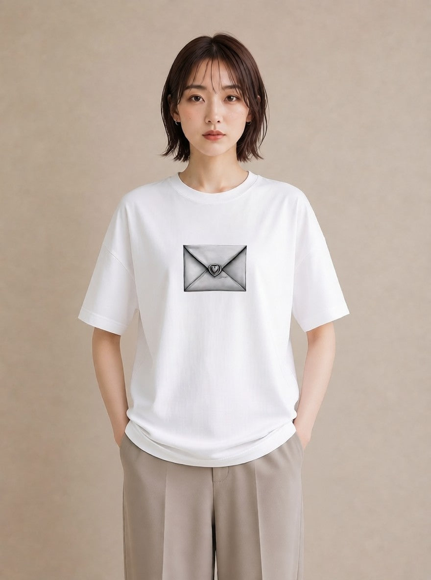 半袖Tシャツ レディース 封蝋 手紙 アンティーク ナチュラル イラスト ヴィンテージ風 誕生日プレゼント 綿100 白T YMAZO