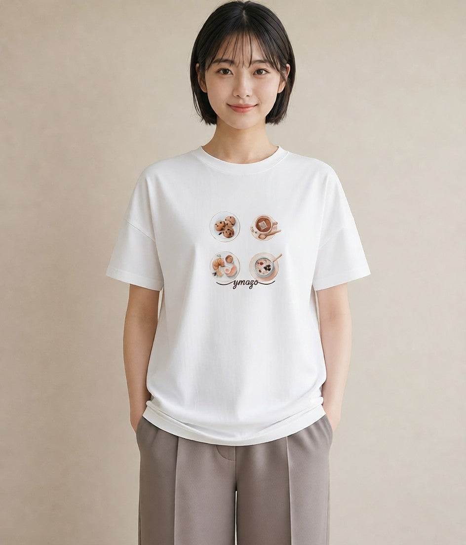 デザインTシャツ レディース どら焼き 食べ物 フード イラスト 抜け感 春コーデ 姉妹 白T YMAZO