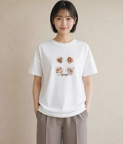 デザインTシャツ レディース どら焼き 食べ物 フード イラスト 抜け感 春コーデ 姉妹 白T YMAZO
