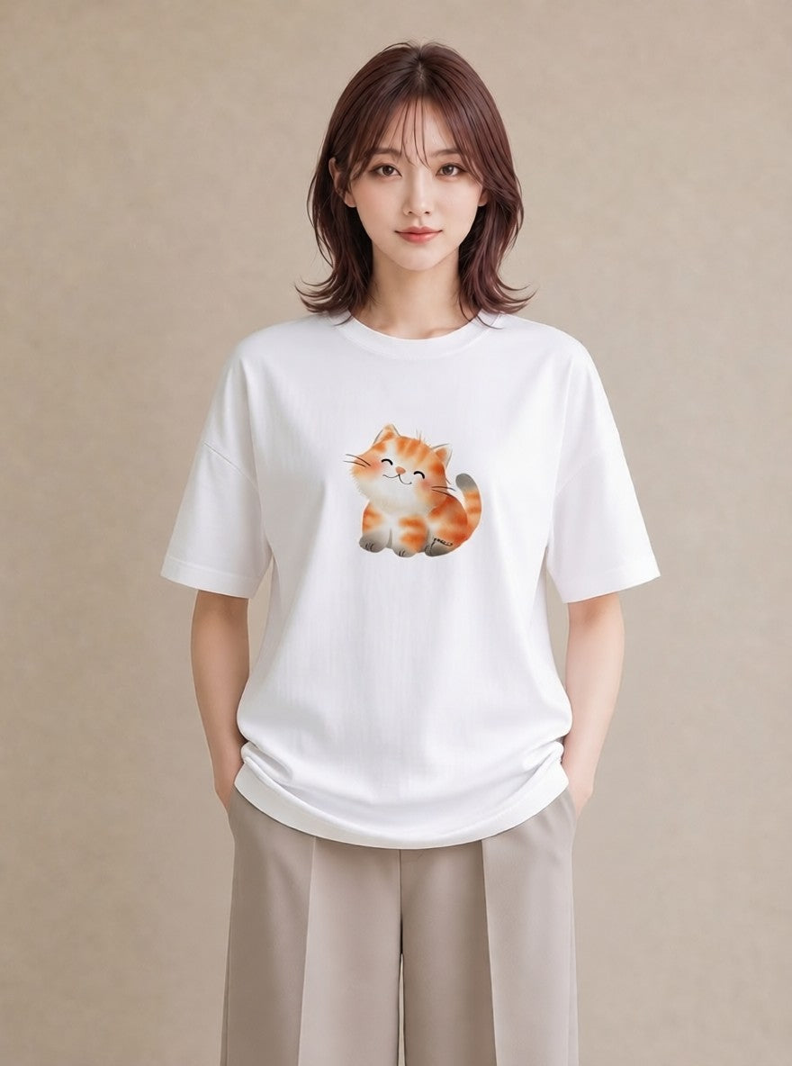 半袖Tシャツ レディース ラグドール 猫 ねこ イラスト レトロ 旅行用 海 白T YMAZO