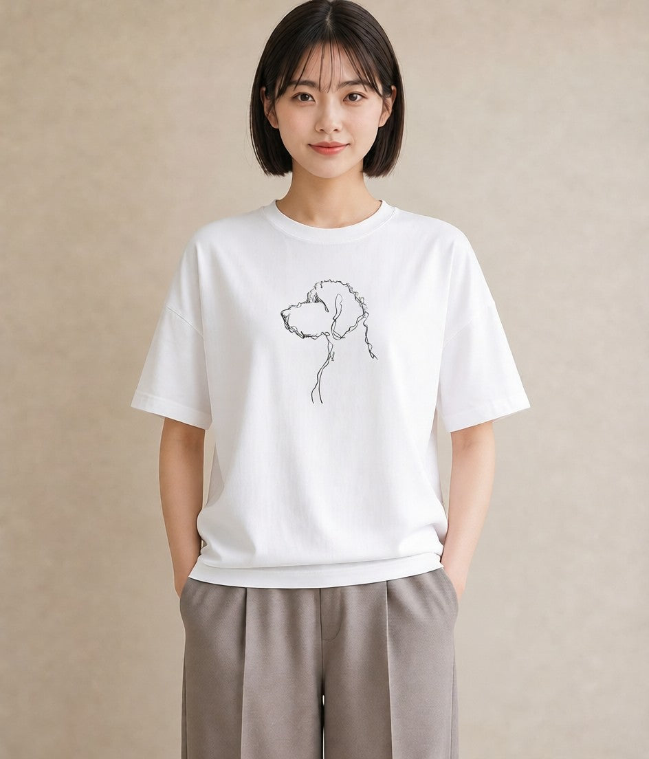 プリントTシャツ レディース 犬 いぬ わんこ イラスト 線画 帰省 ラフ 白T YMAZO