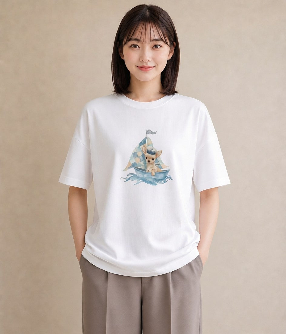 半袖Tシャツ レディース チワワ 犬 いぬ イラスト シック 誕生日プレゼント 綿100 白T YMAZO