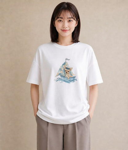 半袖Tシャツ レディース チワワ 犬 いぬ イラスト シック 誕生日プレゼント 綿100 白T YMAZO