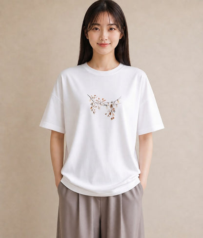 デザインTシャツ レディース 洗濯物 風 ナチュラル アンティーク イラスト 上品 誕生日プレゼント 綿100 白T YMAZO