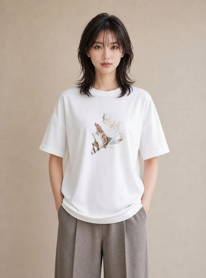 グラフィックTシャツ レディース 貝 海の生き物 海 イラスト 北欧風 通勤 在宅 白T YMAZO