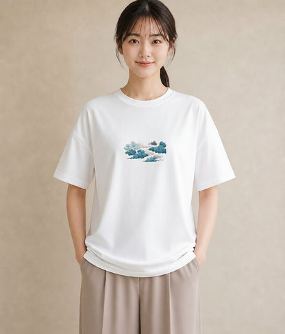 デザインTシャツ レディース 空 星空 宇宙 イラスト 韓国風 帰省 ラフ 白T YMAZO