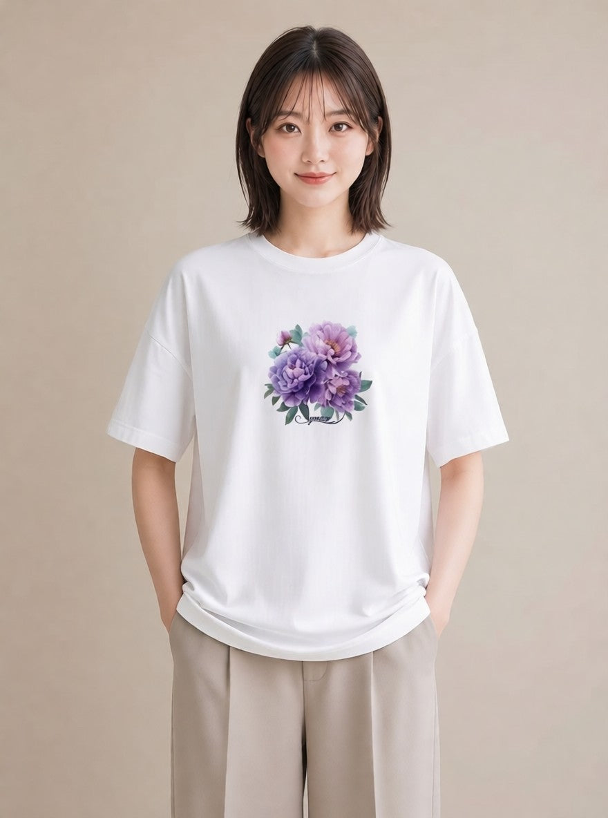 デザインTシャツ レディース スミレ 花 花柄 イラスト 母娘コーデ 自分用 白T YMAZO