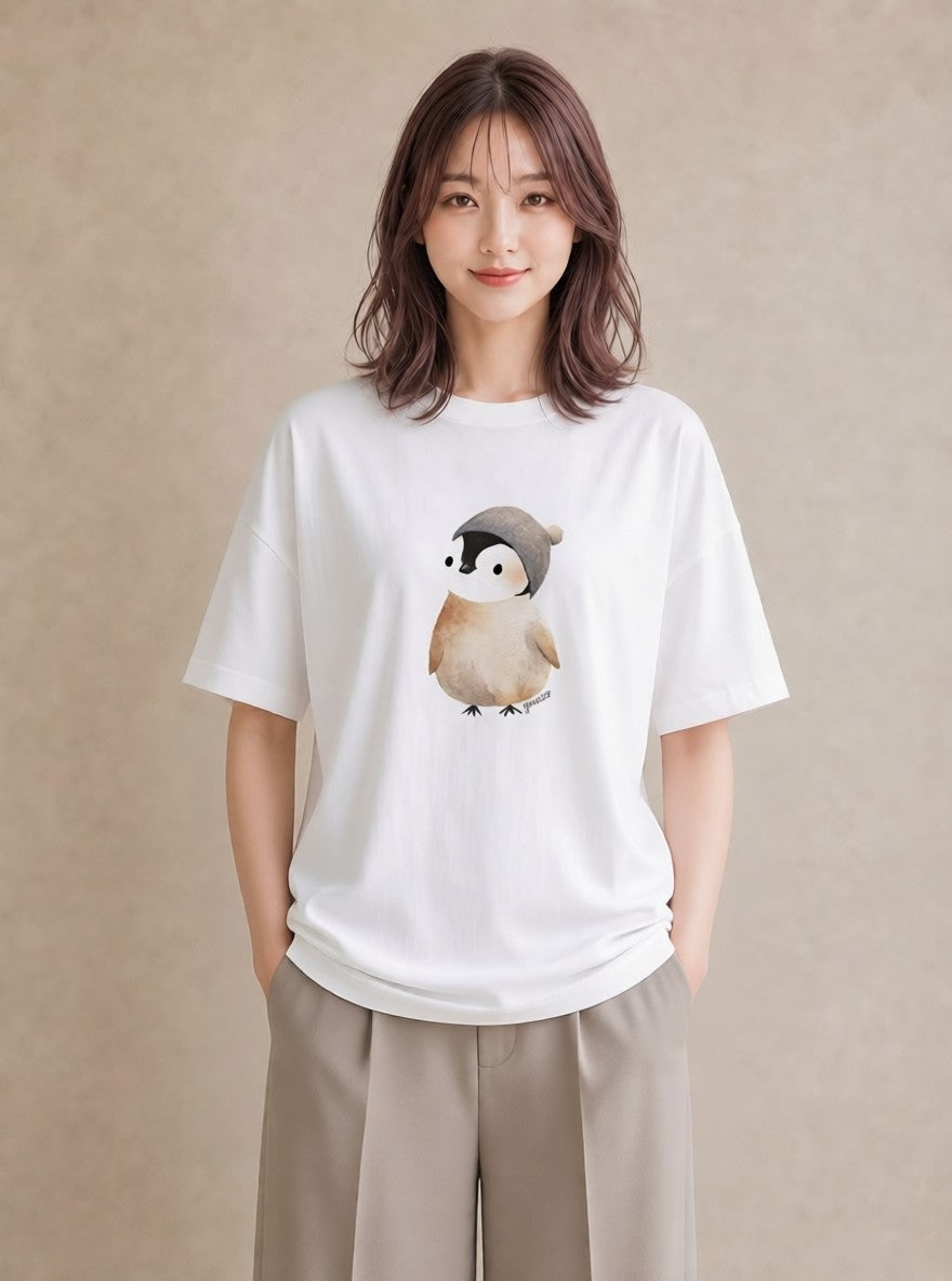 グラフィックTシャツ レディース ゴマフアザラシ 動物 アニマル イラスト 韓国風 女性向けギフト 散歩 白T YMAZO