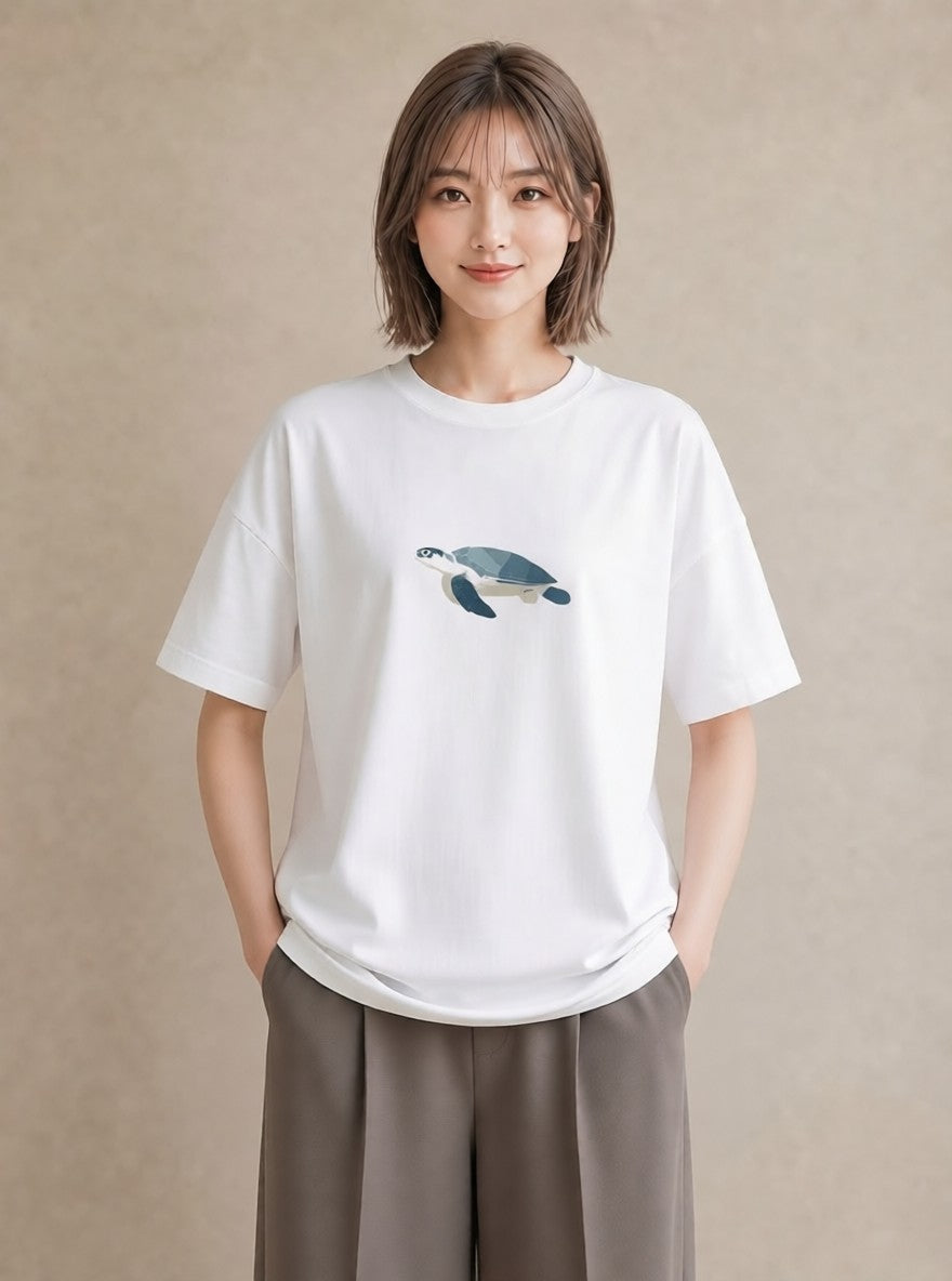 グラフィックTシャツ レディース ウミガメ 海の生き物 海 イラスト モード 20代 カジュアルコーデ 白T YMAZO