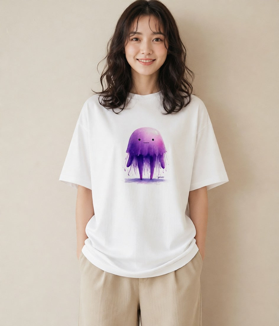 半袖Tシャツ レディース くらげ クラゲ 海の生き物 海 イラスト シック レイヤード 友達ギフト 白T YMAZO