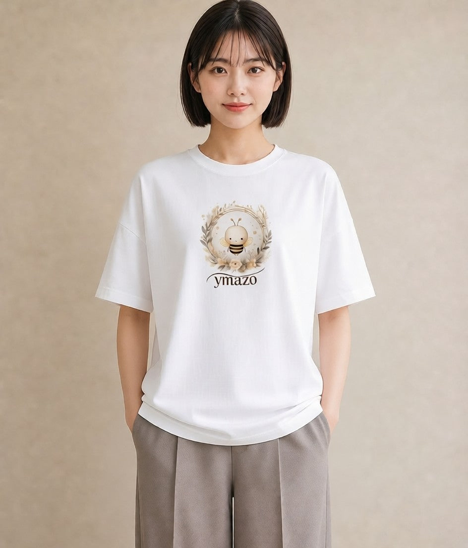 デザインTシャツ レディース みつばち 昆虫 虫 イラスト 上品 女子会 お揃い 白T YMAZO