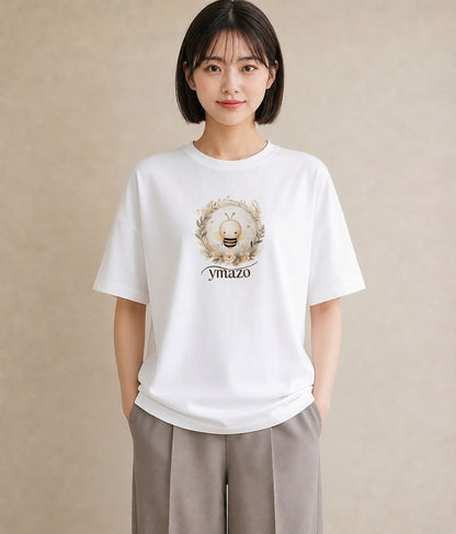 デザインTシャツ レディース みつばち 昆虫 虫 イラスト 上品 女子会 お揃い 白T YMAZO