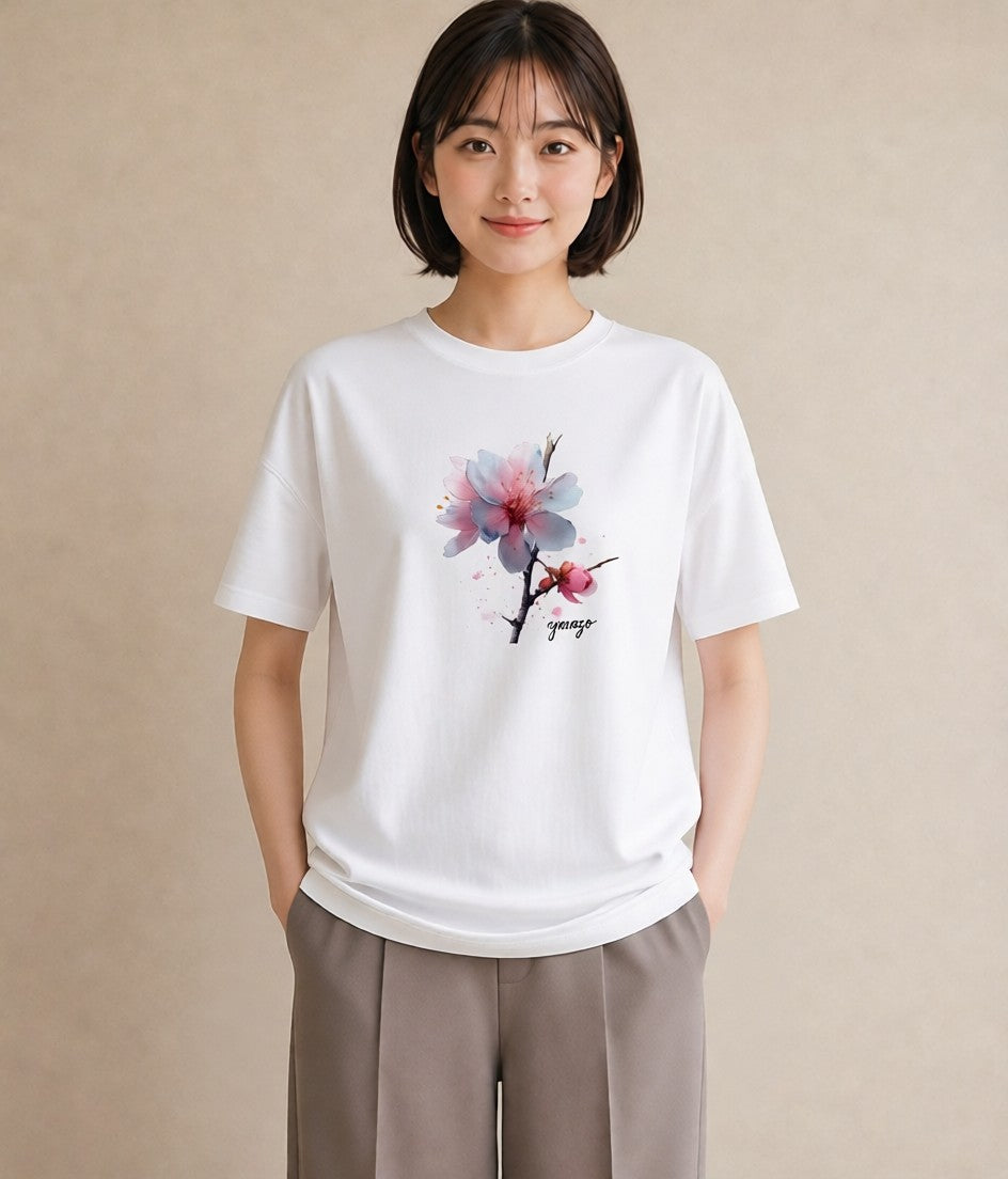 デザインTシャツ レディース さくら 桜 サクラ 花 花柄 イラスト 線画 ビーチ デイリーウェア 白T YMAZO