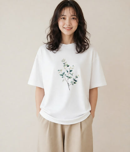 グラフィックTシャツ レディース ボタニカル 植物 イラスト ビーチ デイリーウェア 白T YMAZO