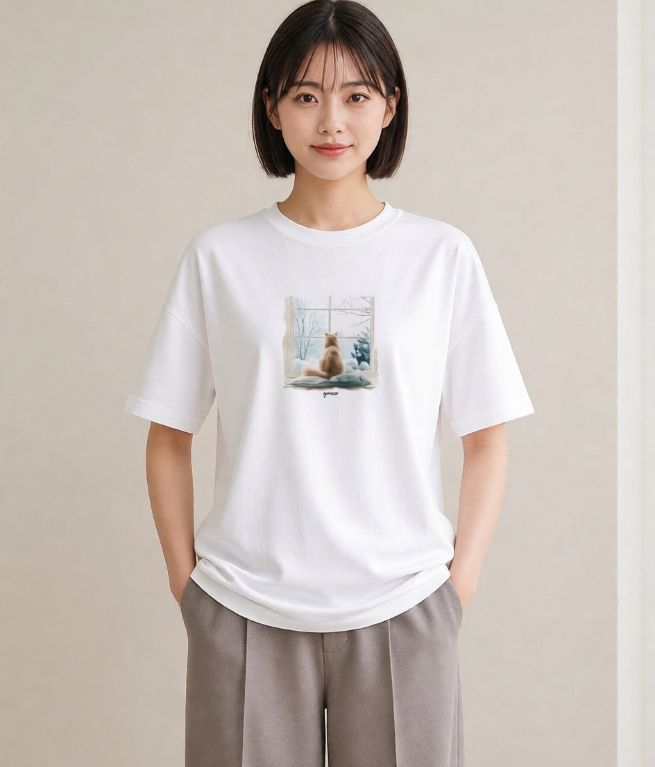 プリントTシャツ レディース ソマリ 猫 ねこ イラスト カジュアル 公園 ママ 白T YMAZO