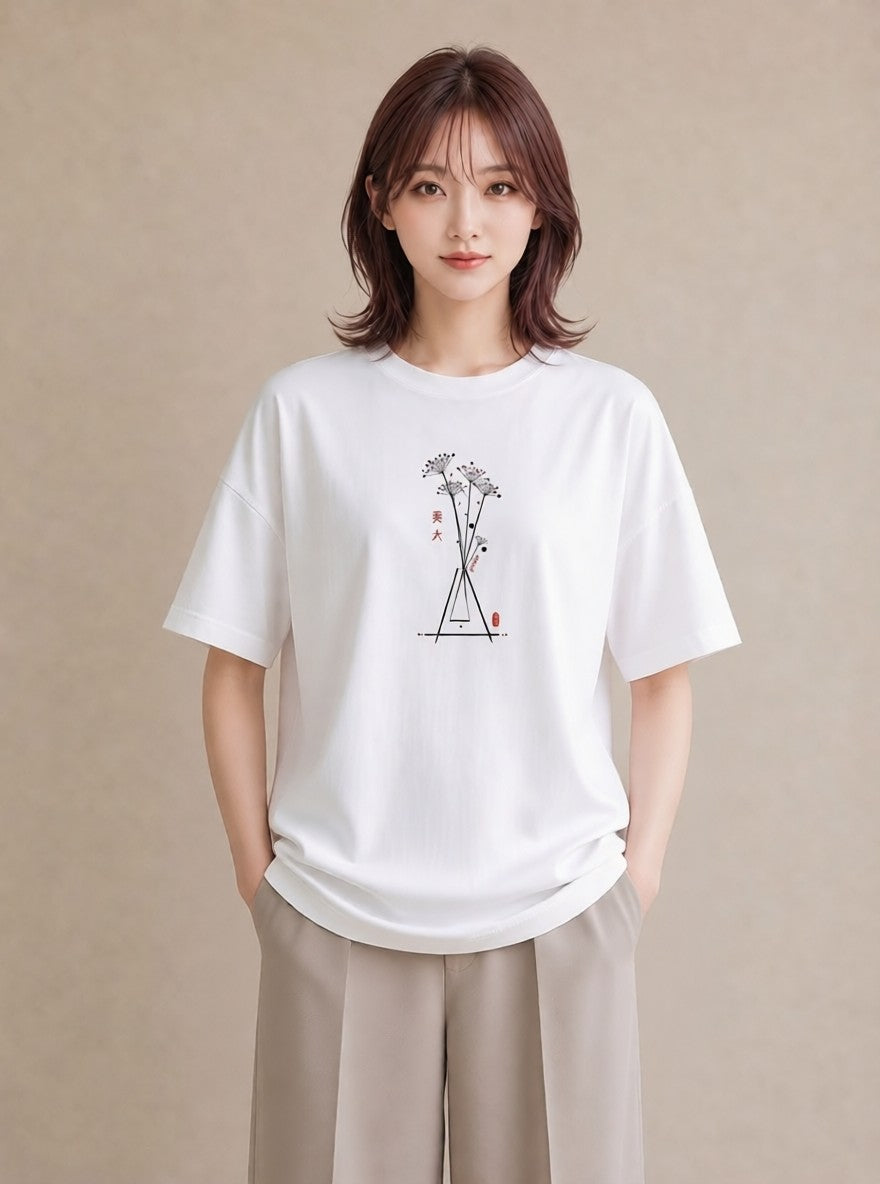 半袖Tシャツ レディース 風鈴 ガラス 夏 ナチュラル アンティーク イラスト きれいめカジュアル 送別ギフト 通勤 白T YMAZO