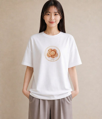Tシャツ レディース ベーグル 食べ物 フード イラスト カジュアル 帰省 ラフ 白T YMAZO
