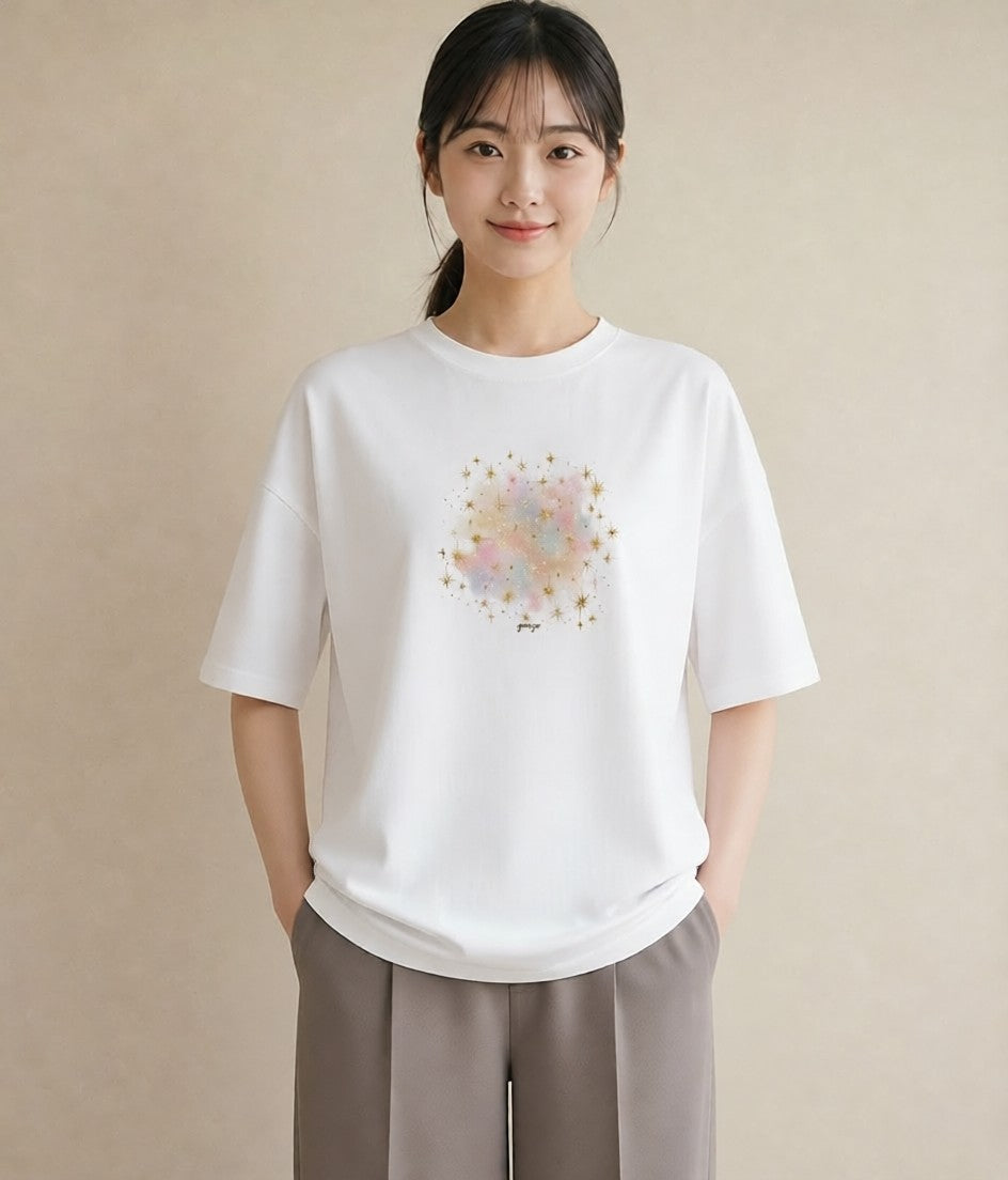 半袖Tシャツ レディース 射手座 星空 宇宙 イラスト 社会人 女性 白T YMAZO